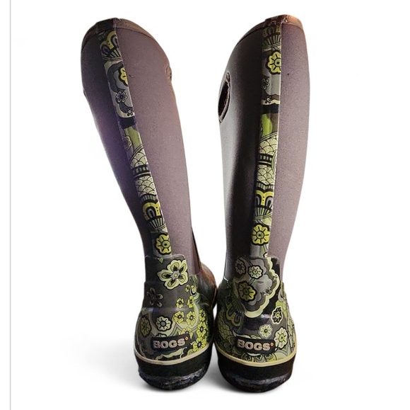 Bogs Classic High Handle Paisley Gray Blue Green Size 12 Womens Waterproof Rain - Picture 6 of 9